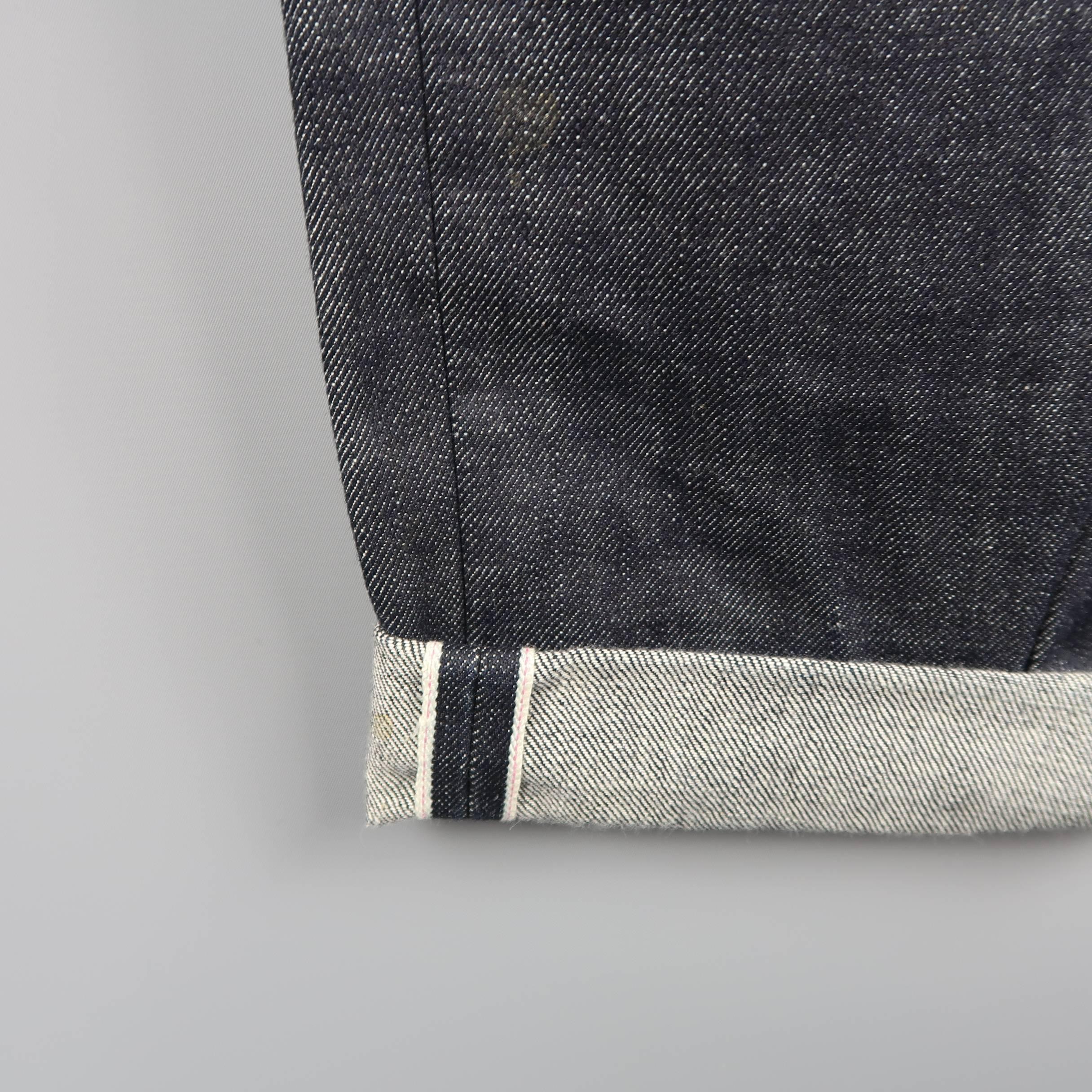 Black Men's 3SIXTEEN Size 30 Indigo Contrast Stitch Raw Selvedge Denim Jeans