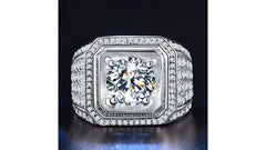 Mens 4 Carat Lab Solitaire Diamond Ring Sterling Silver