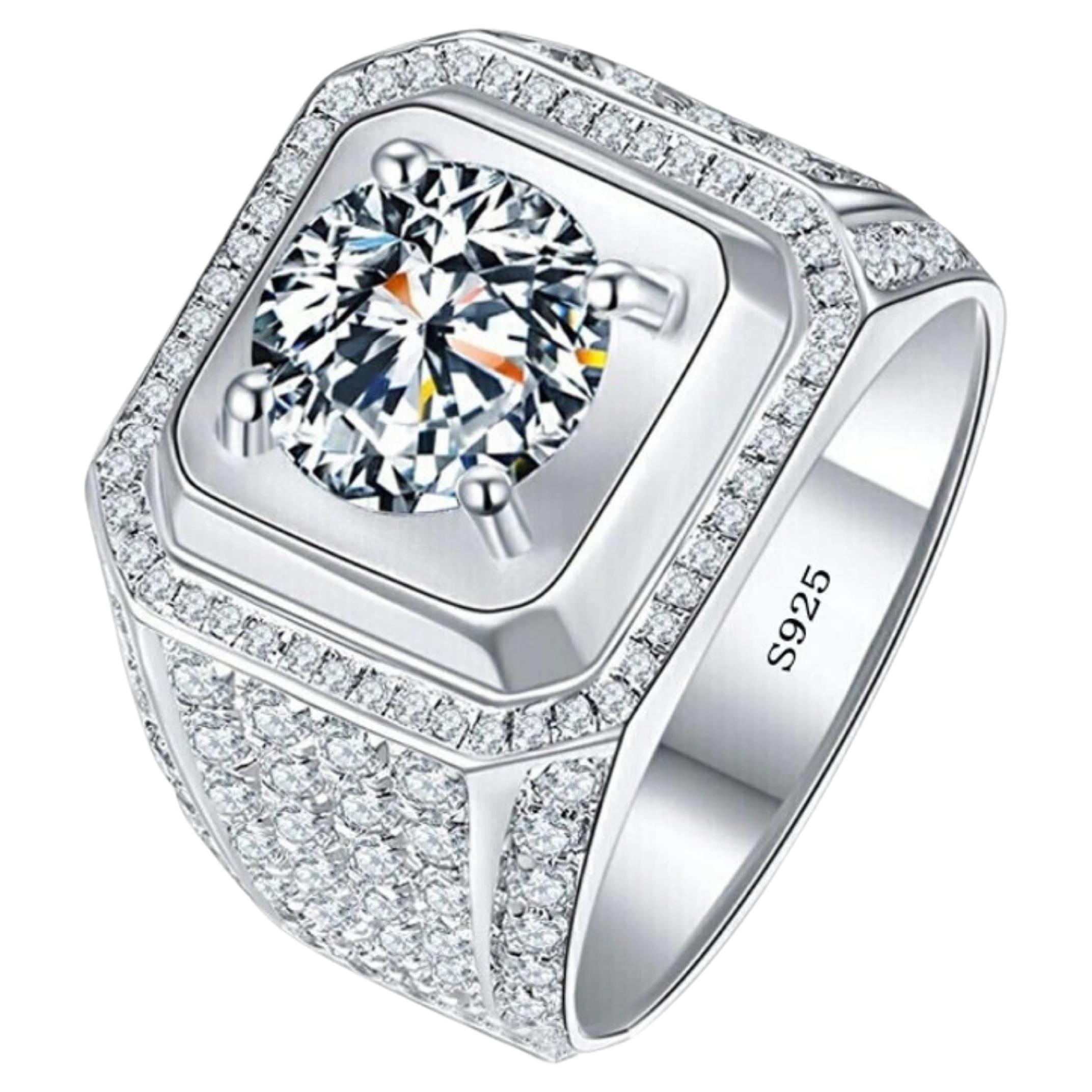 Mens 4 Carat Lab Solitaire Diamond Ring Sterling Silver For Sale at 1stDibs  | 4 carat men's diamond ring, mens 4 carat diamond rings, mens sterling silver  diamond rings