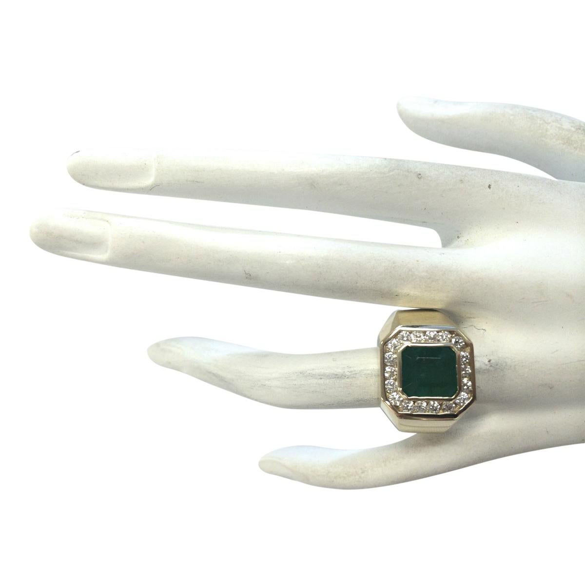 Modern Men's Natural Emerald Diamond Ring In 14 Karat Yellow Gold  For Sale