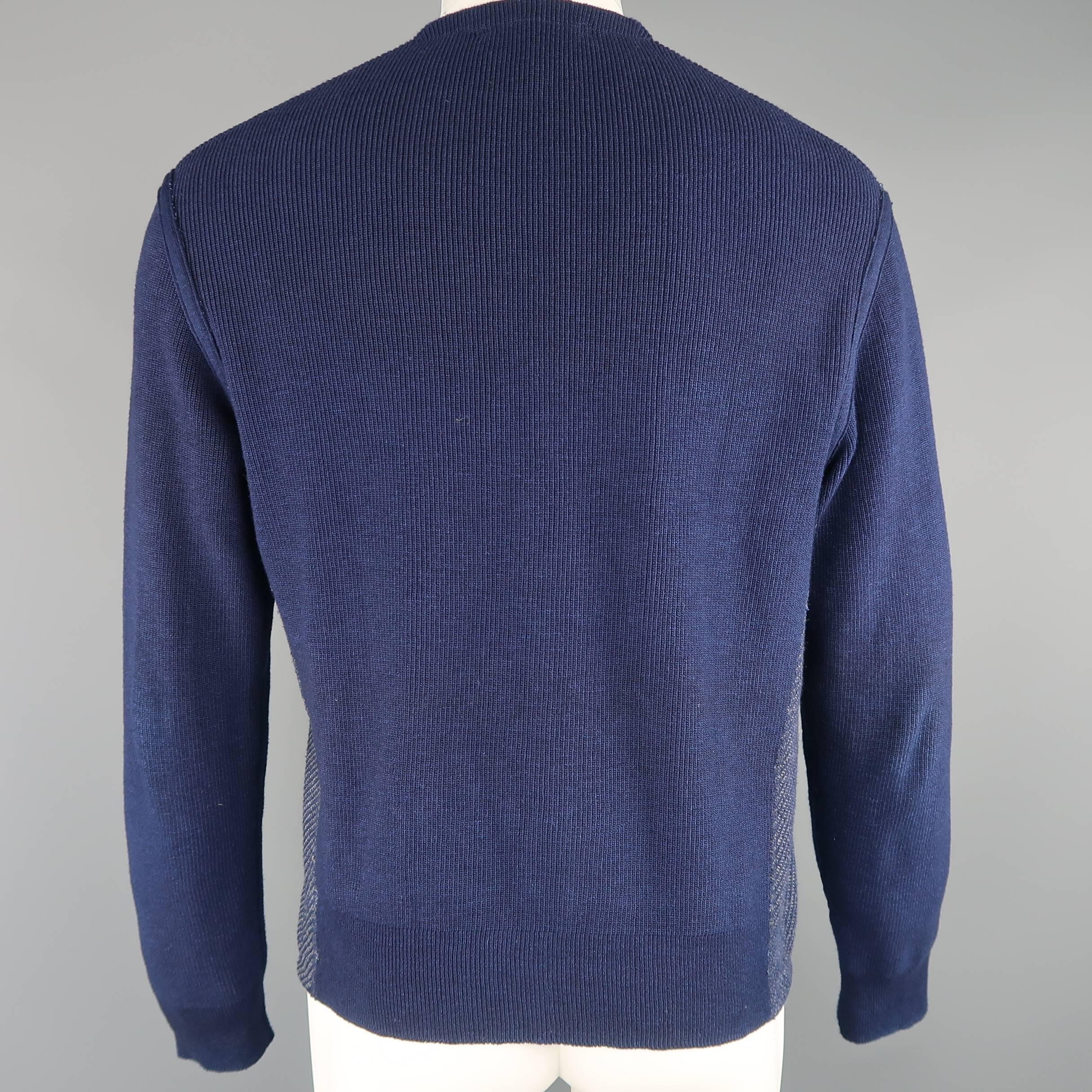 Men's 45rpm 42 Navy Color Block Cotton Knit Cardigan Jacket In Excellent Condition In San Francisco, CA