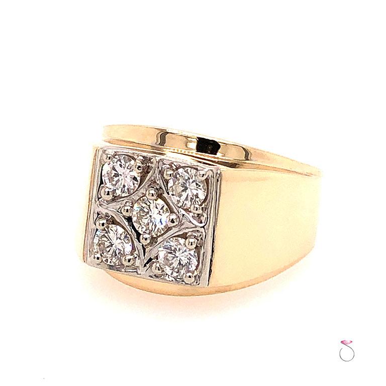 Men's 5 Diamond Ring in 14 Karat and Platinum For Sale at 1stDibs