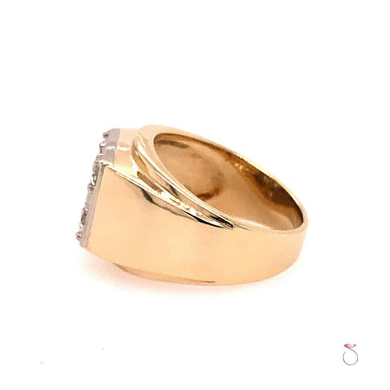 Modern Men's 5 Diamond Ring in 14 Karat and Platinum For Sale
