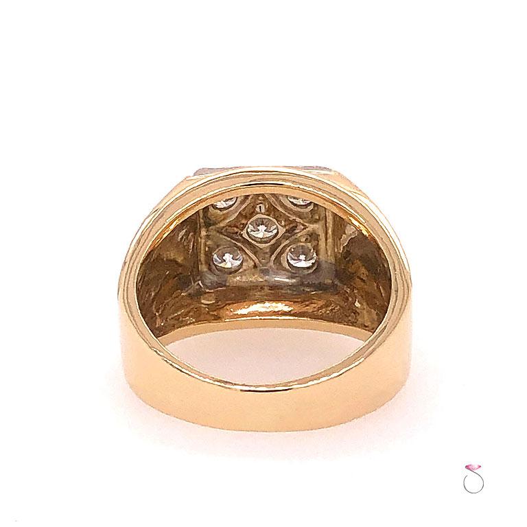 Round Cut Men's 5 Diamond Ring in 14 Karat and Platinum For Sale