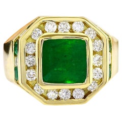 Men's 5.95 Carat Natural Emerald 18 Karat Solid Yellow Gold Diamond Ring