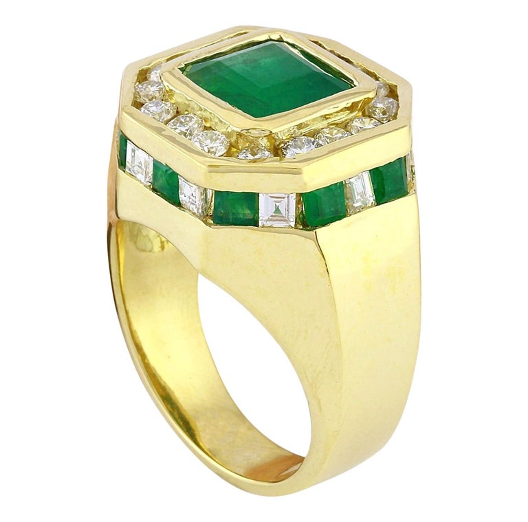 MEN S 5 95 Carat Natural Emerald 18 Karat Solid Yellow MEN S 5 95 Carat Natural Emerald 18 Karat Solid Yellow