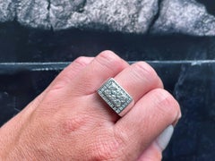 Mens 6 Diamond Center Ring with Square Diamond Halo in 18k White Gold