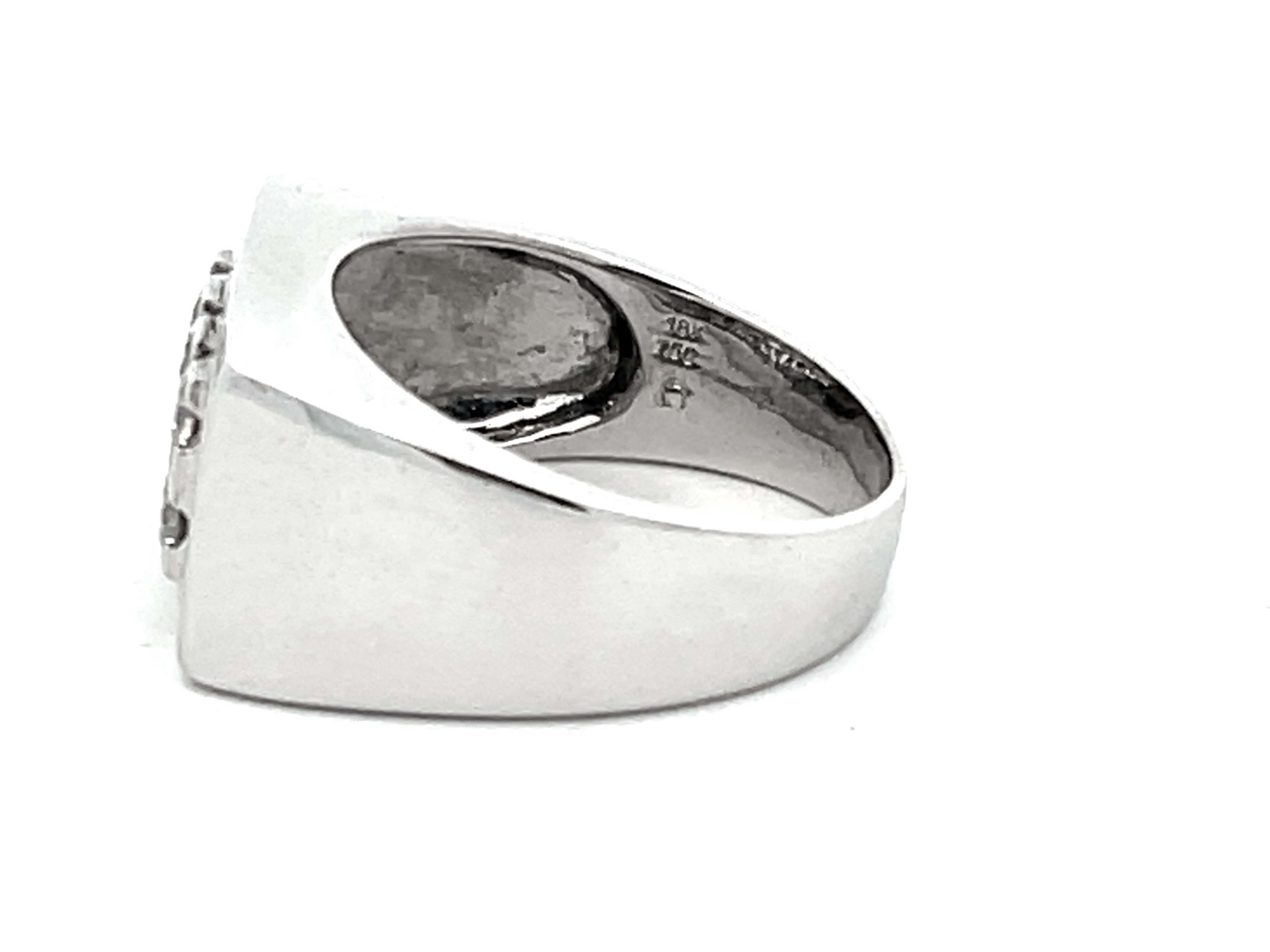 Retro Mens 6 Diamond Center Ring with Square Diamond Halo in 18k White Gold For Sale