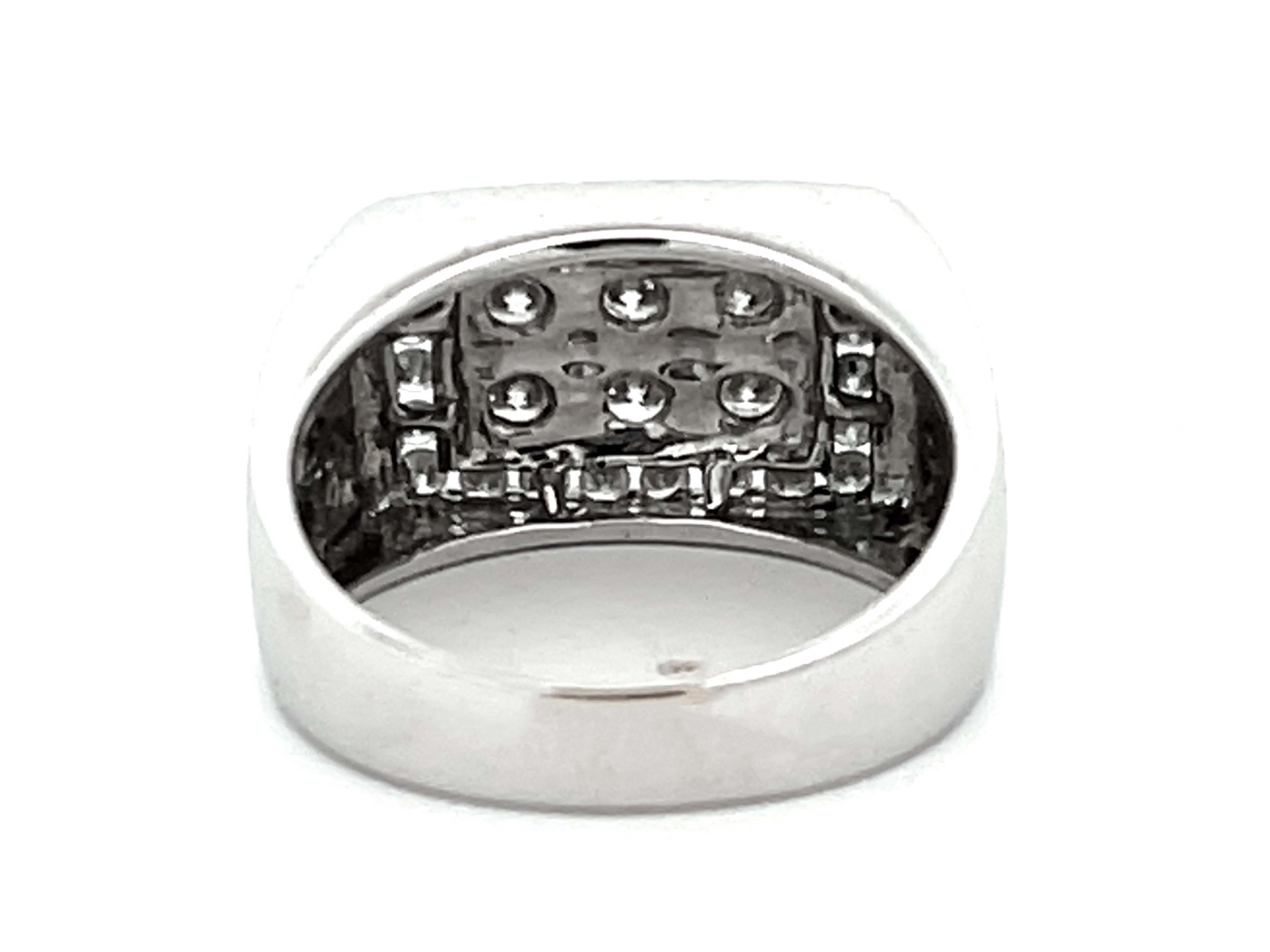 Brilliant Cut Mens 6 Diamond Center Ring with Square Diamond Halo in 18k White Gold For Sale