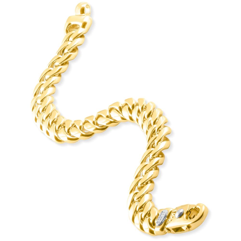 This stunning men's bracelet is made of solid 14k yellow gold.  The bracelet weighs 63 grams and measures 8.5