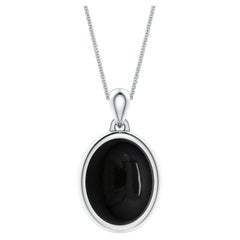 Ciondolo da uomo a forma di medaglione con onice nero ovale da 6,37 carati, in argento sterling con catena