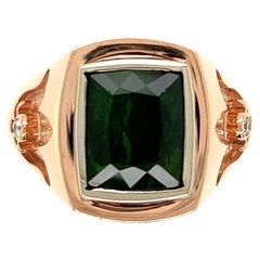Men’s 7 Carat Green Tourmaline and Diamond Gold Ring Estate Fine Jewelry