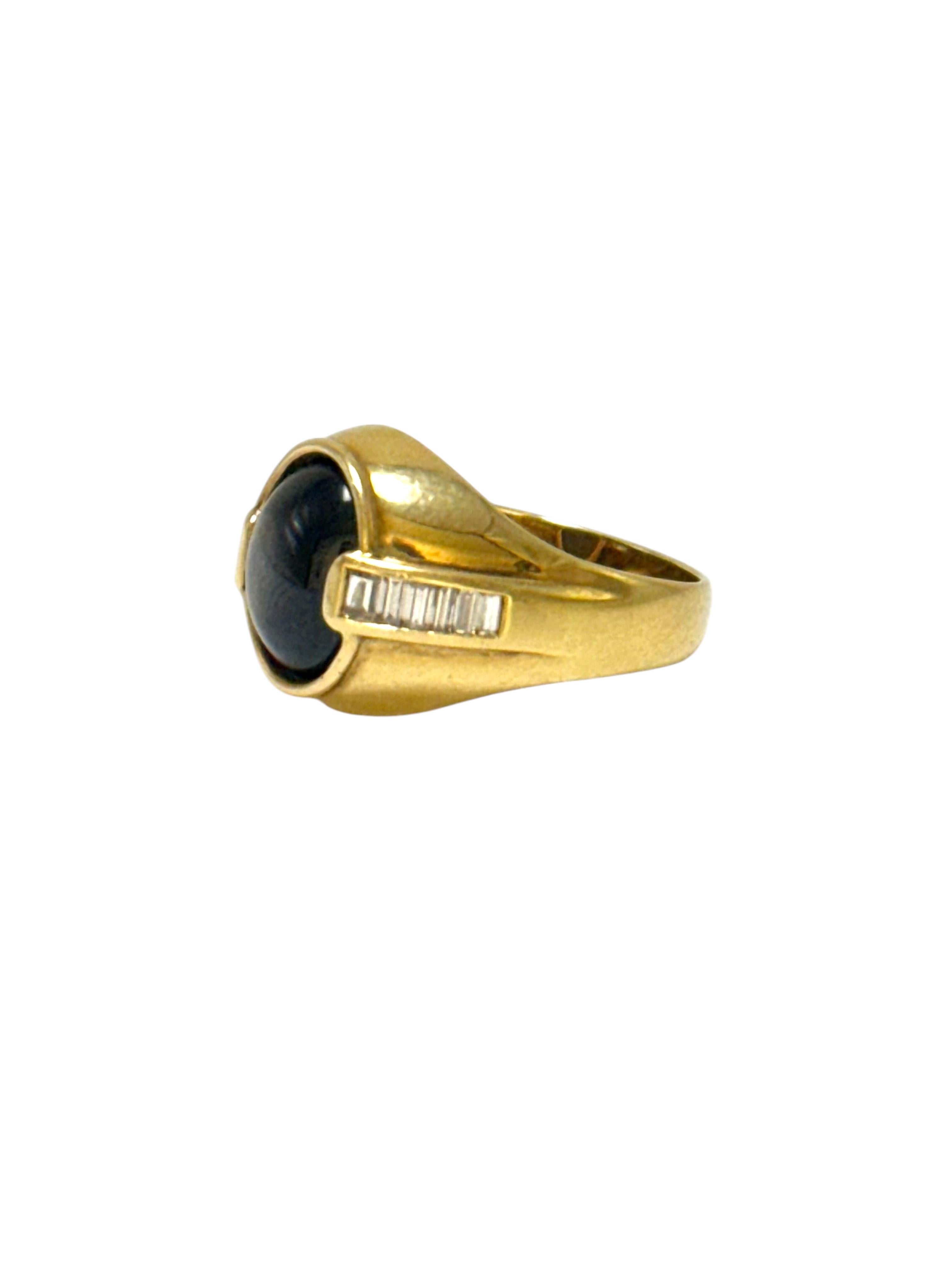 Bague en or jaune 18K saphir noir et diamant Excellent état - En vente à Great Neck Plaza, NY