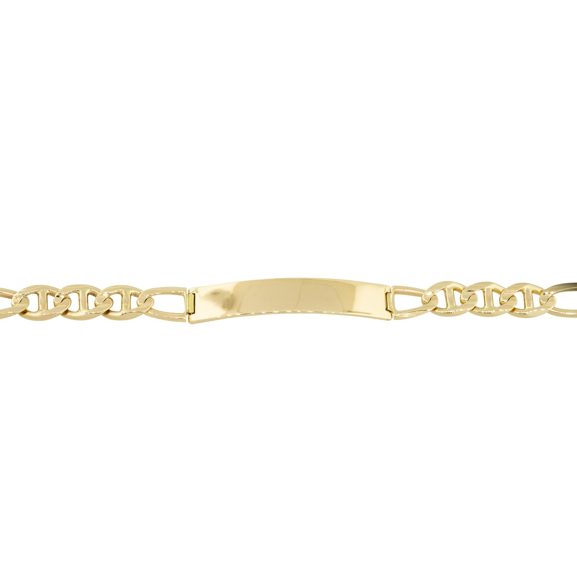 Modern Men's Link Chain ID Plate Bracelet 14 Karat in Stock For Sale