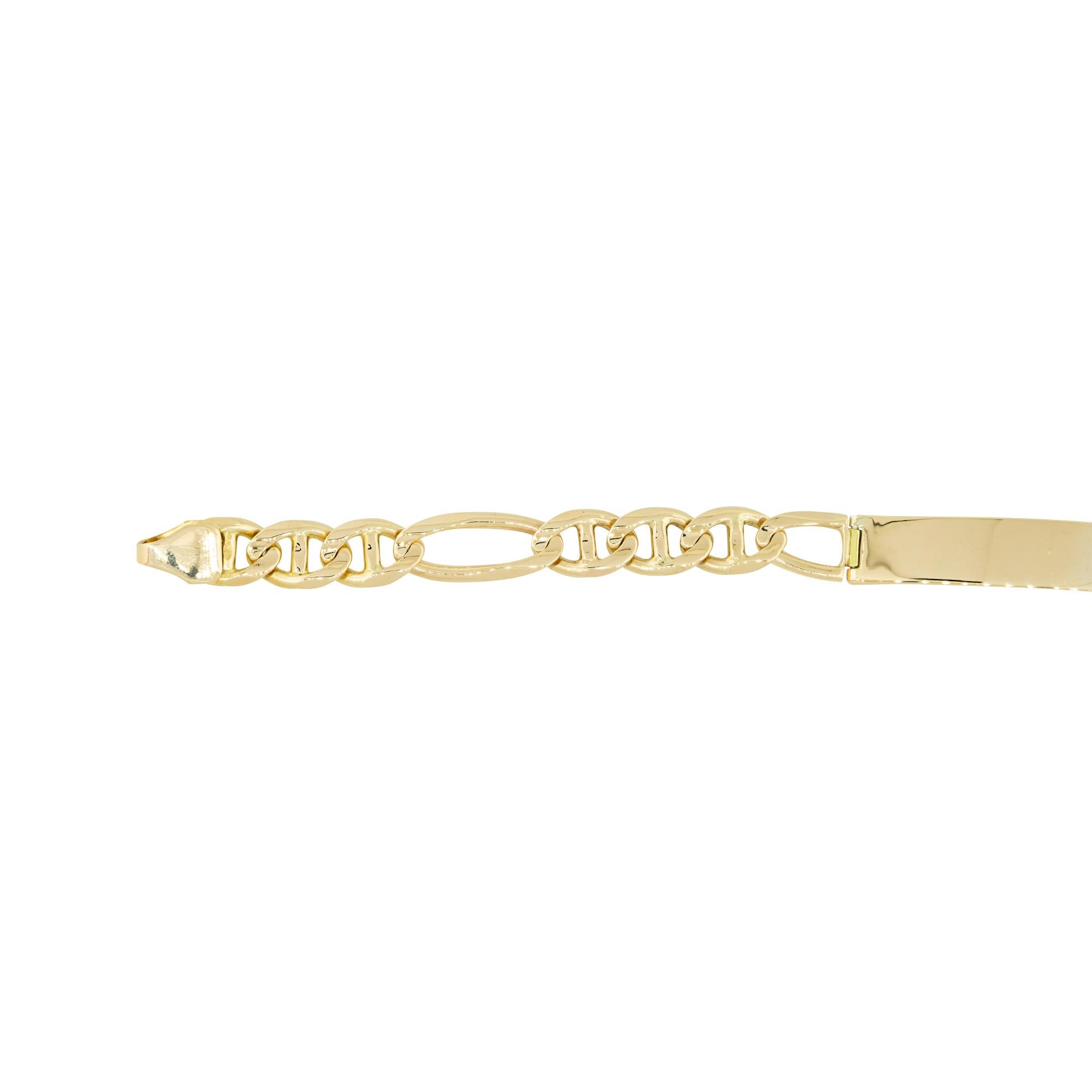 Men's Link Chain ID Plate Bracelet 14 Karat in Stock In Excellent Condition For Sale In Boca Raton, FL