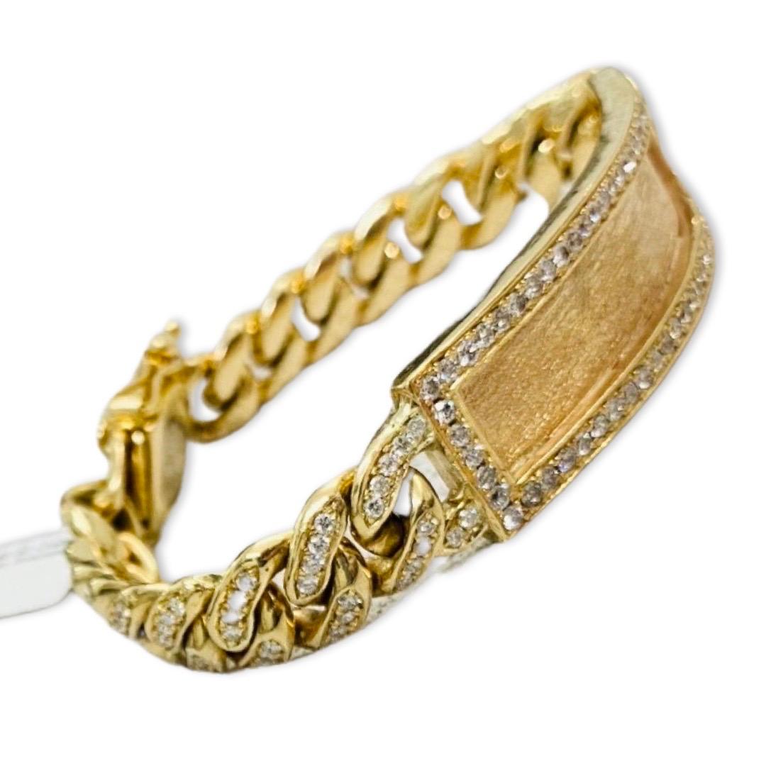 Bracelet d'homme 9.00 Carat Diamants Cuban Link ID Bracelet 14k en vente 3