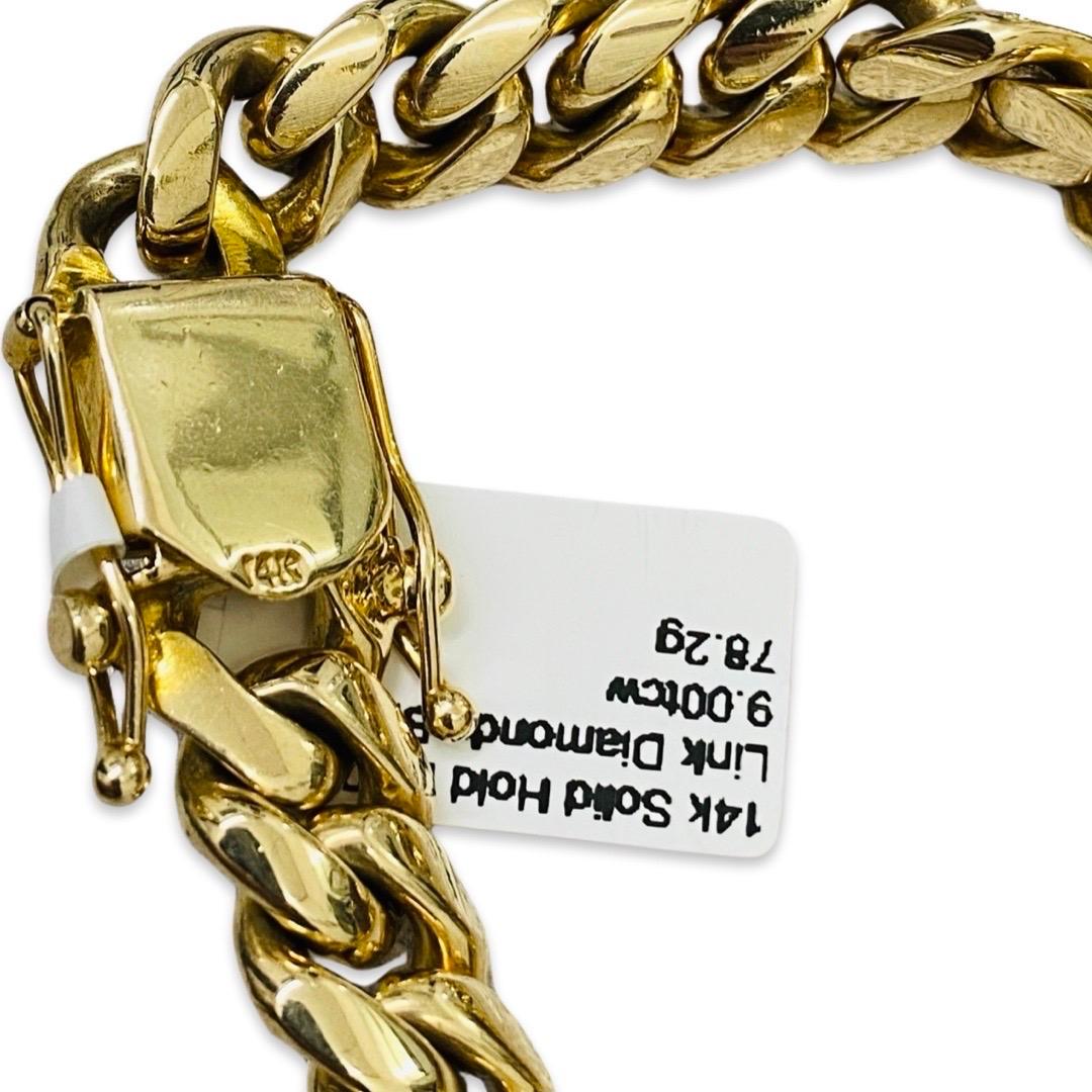 Men’s 9.00 Carat Diamonds Cuban Link ID Bracelet 14k For Sale 1