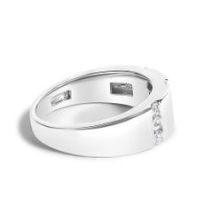 Men's .925 Sterling Silver 1/2 Cttw Diamond Triple Three Stone Row Band Ring