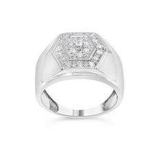 Men's .925 Sterling Silver 1/2 Cttw Multi-Diamond Hexagon Frame Ring