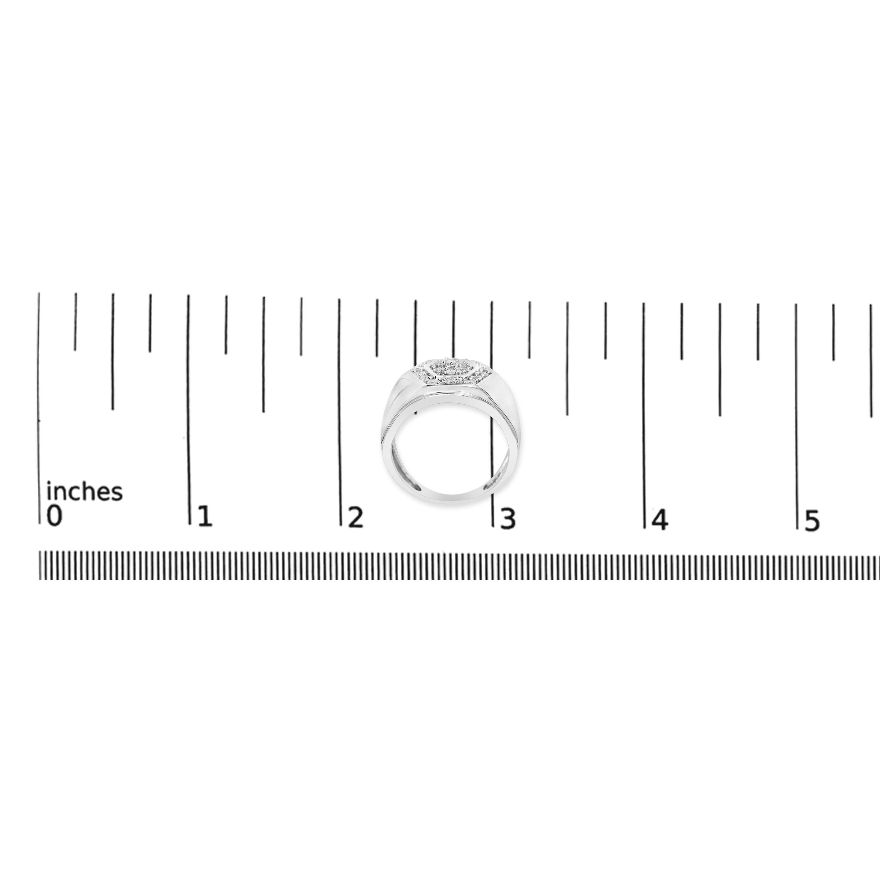Bague pour homme en argent sterling .925 1/2 Cttw Multi-Diamond Hexagon Frame Ring Pour hommes en vente