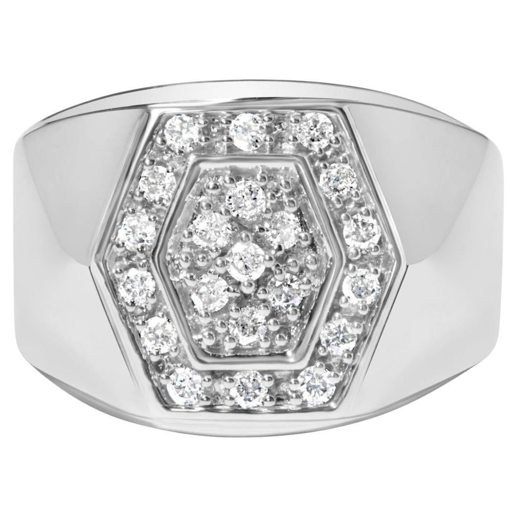 Bague pour homme en argent sterling .925 1/2 Cttw Multi-Diamond Hexagon Frame Ring en vente