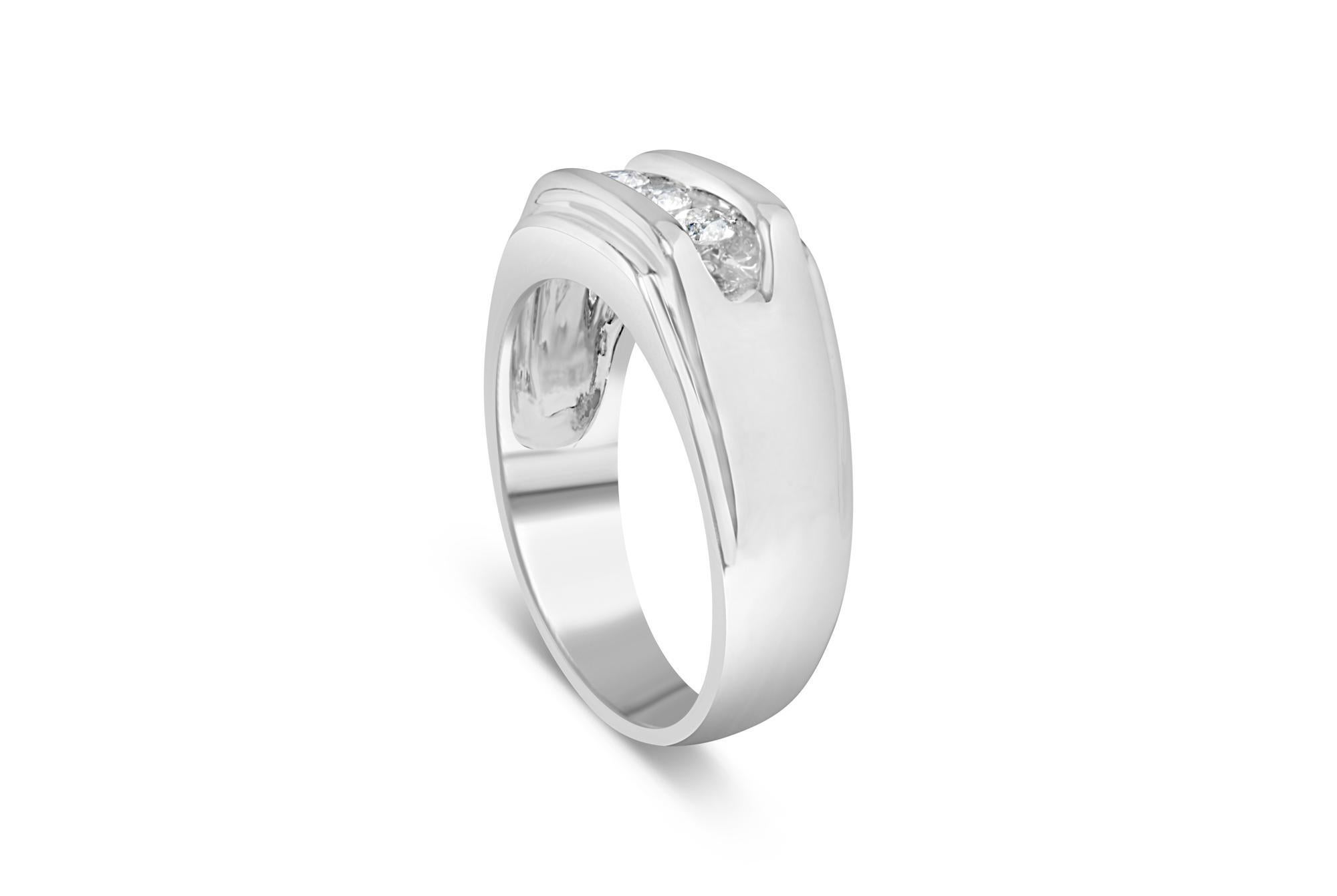 Modern Men's .925 Sterling Silver 1/3 Cttw Diamond Channel Set 3 Stone Ring Band For Sale