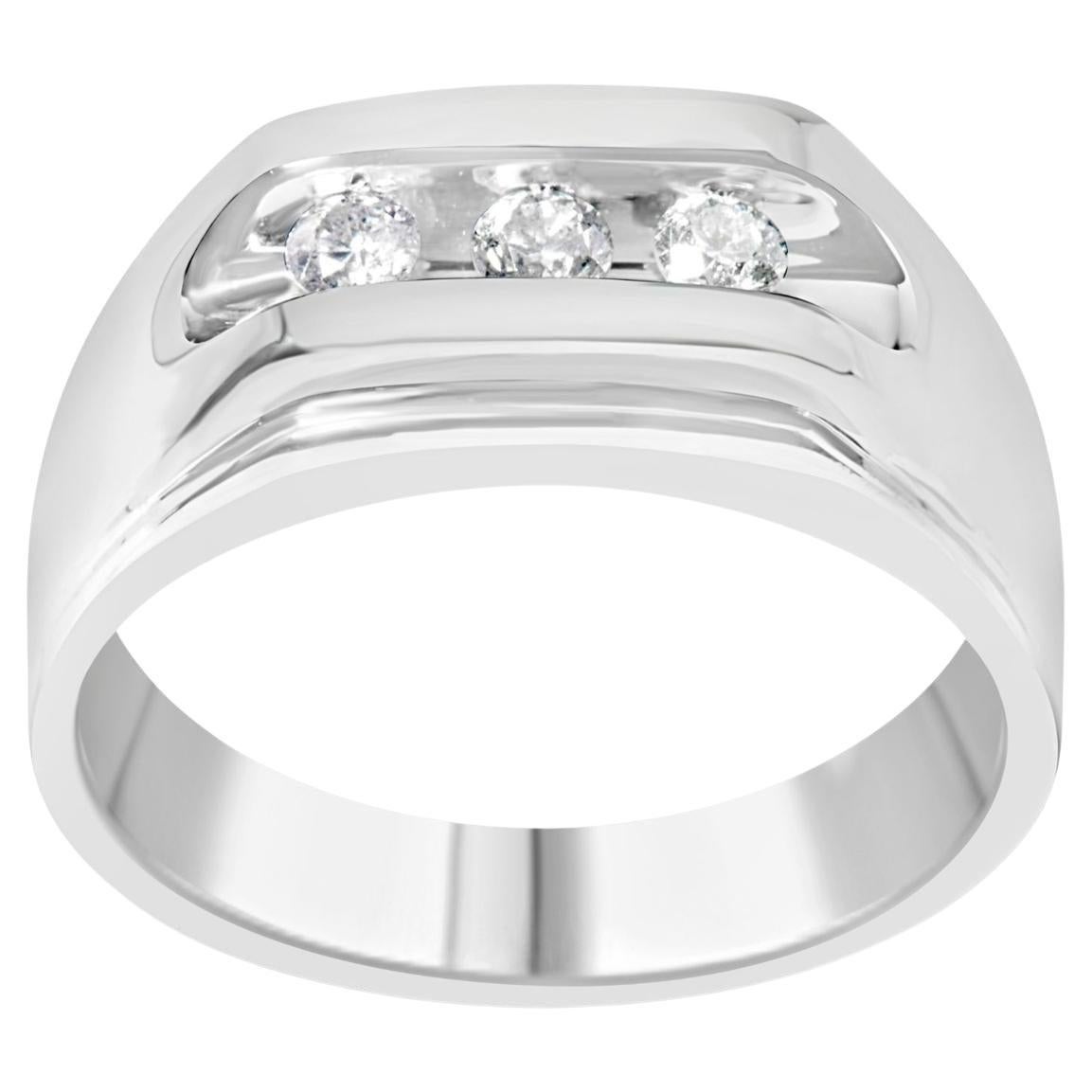 Bague à 3 pierres pour homme en argent sterling .925 avec 1/3 Cttw de diamant en serti clos