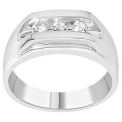 Men's .925 Sterling Silver 1/3 Cttw Diamond Channel Set 3 Stone Ring Band