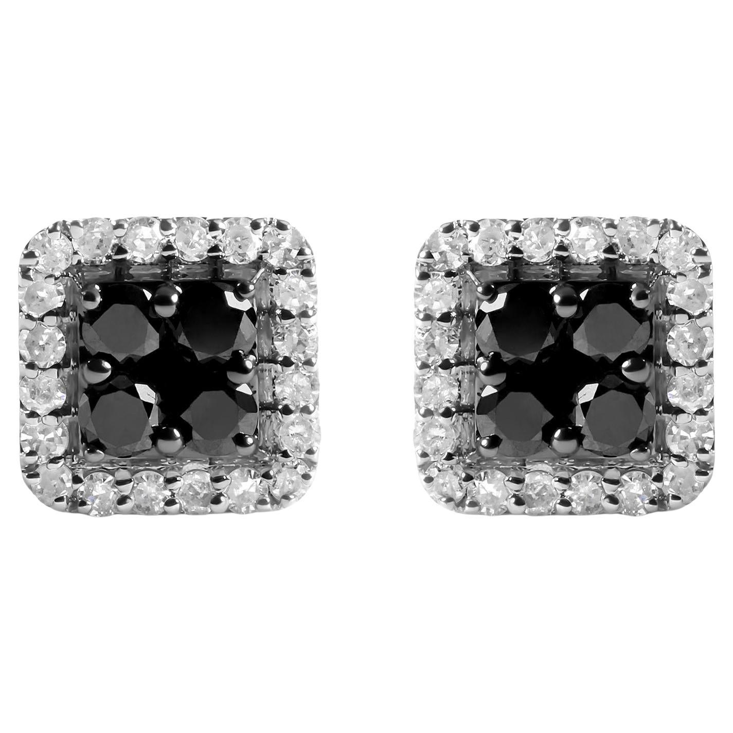 Boucles d
oreilles pour hommes en argent sterling 5/8 Cttw Diamond Composite wit Halo Studring en vente