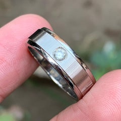 Men's 925 Sterling Silver Bezel-Set Diamond Band with Linear Textured Finish