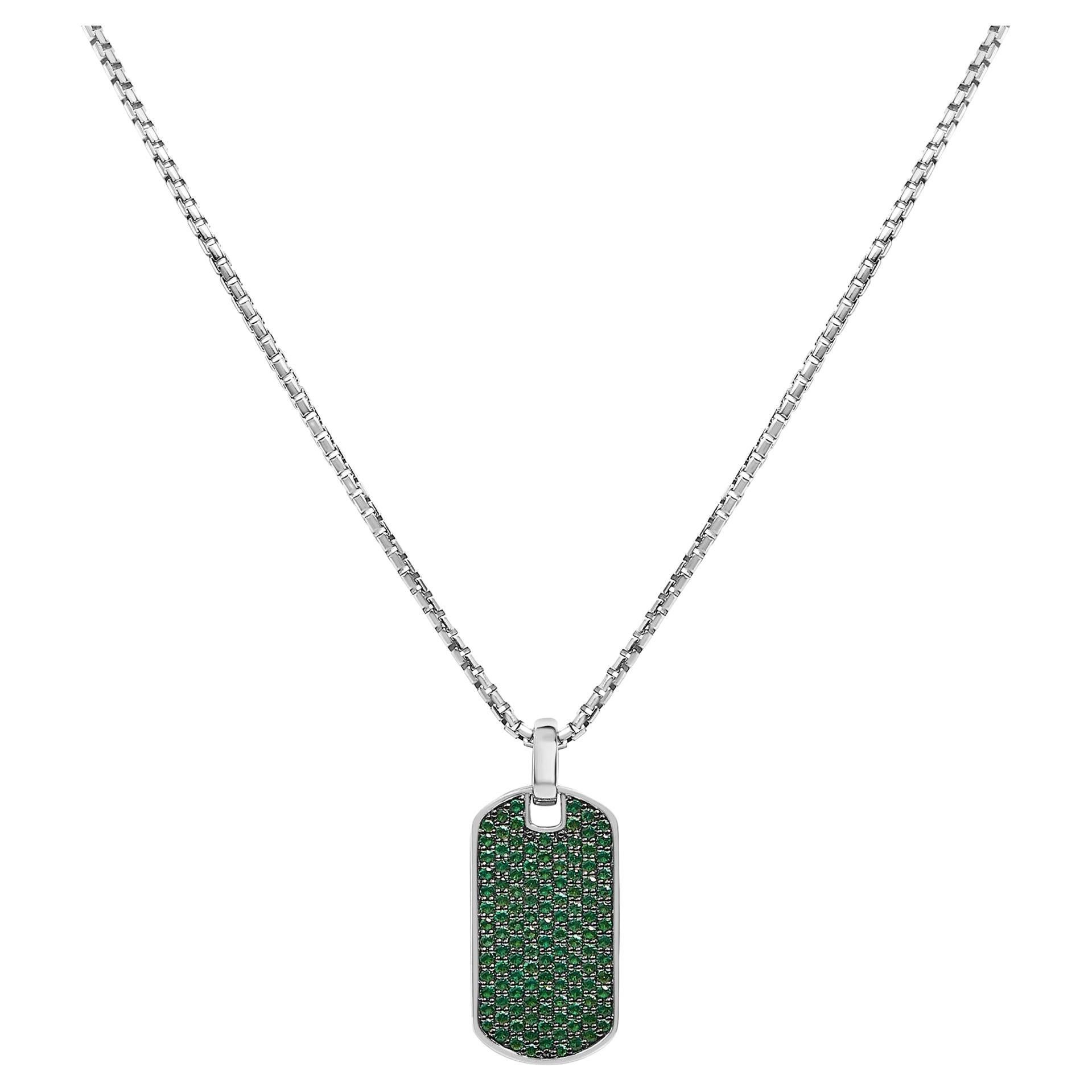Collana con medaglietta da uomo in argento 925 con smeraldo verde creato