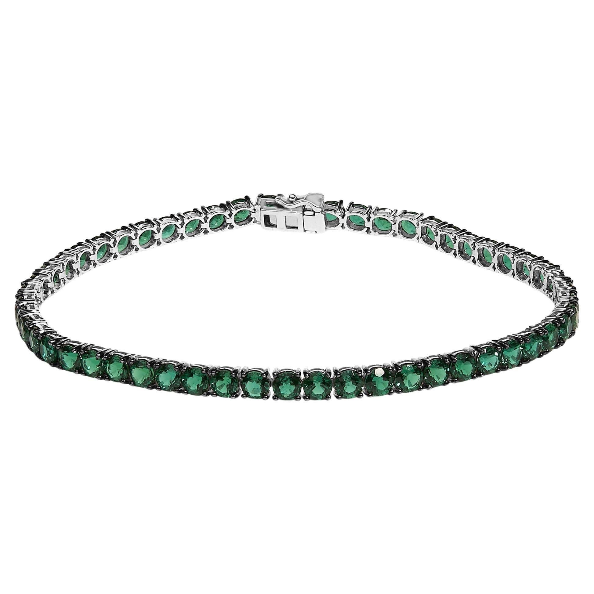 Pulsera de tenis para hombre de plata de ley .925 con esmeralda verde creada - 8,5 pulgadas