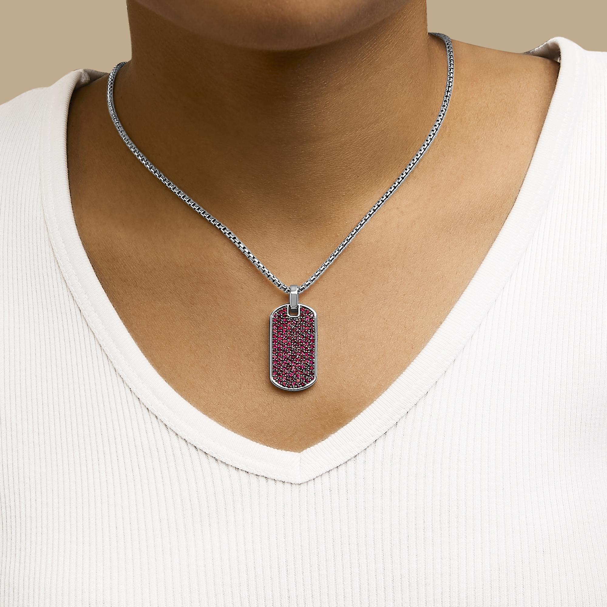 Taglio rotondo Collana con ciondolo da uomo in argento Sterling 925 con rubino rosso creato in vendita