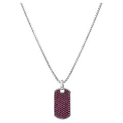 Men's .925 Sterling Silver Created Red Ruby Dog Tag Pendant Necklace