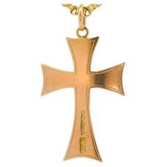 Men's 9k Rosy Yellow Gold Cross Pendant Victorian Antique Link Chain Necklace