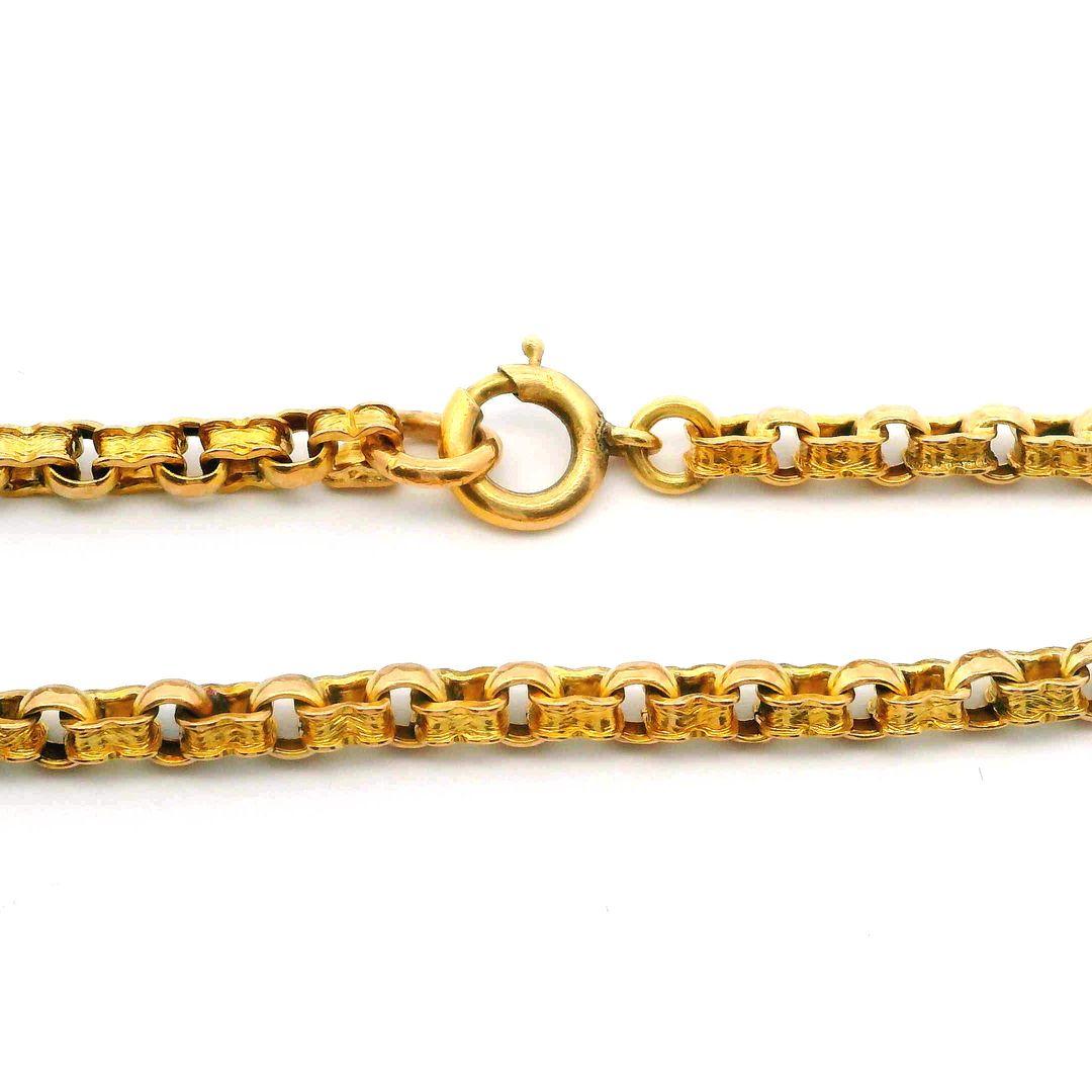 Men's 9k Rosy Yellow Gold Cross Pendant Victorian Antique Link Chain Necklace For Sale 3