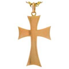 Men's 9k Rosy Yellow Gold Cross Pendant Victorian Antique Link Chain Necklace