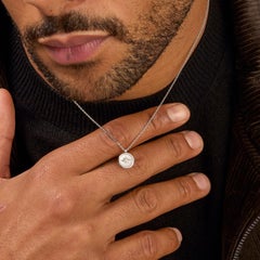 Men's 9k White Gold Diamond True North Tiny Talisman Necklace