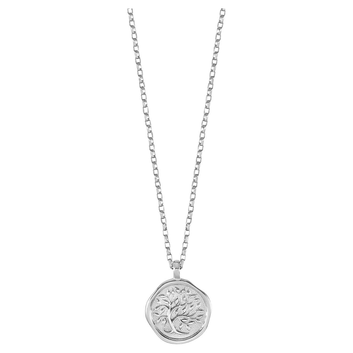 Men's 9k White Gold Tree of Life Tiny Talisman Necklace