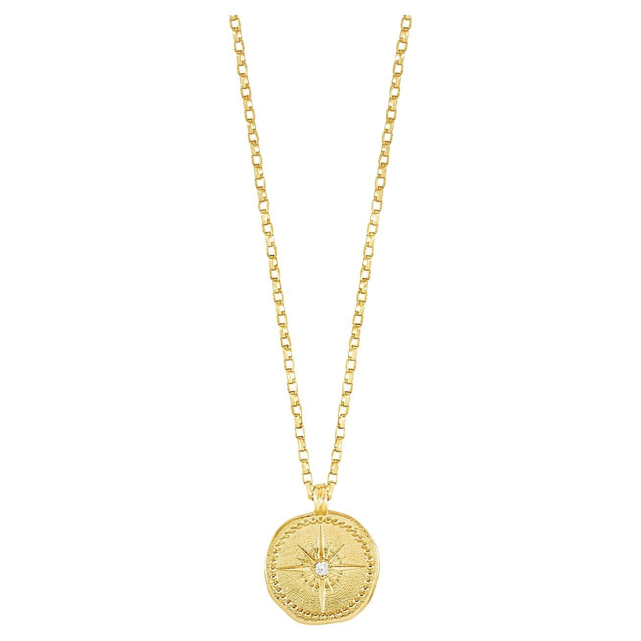 Collier pour hommes en or jaune 9k avec diamant Trueing Tiny Talisman