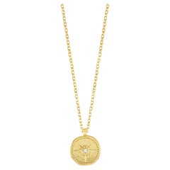 Men's 9k Yellow Gold Diamond True North Tiny Talisman Necklace