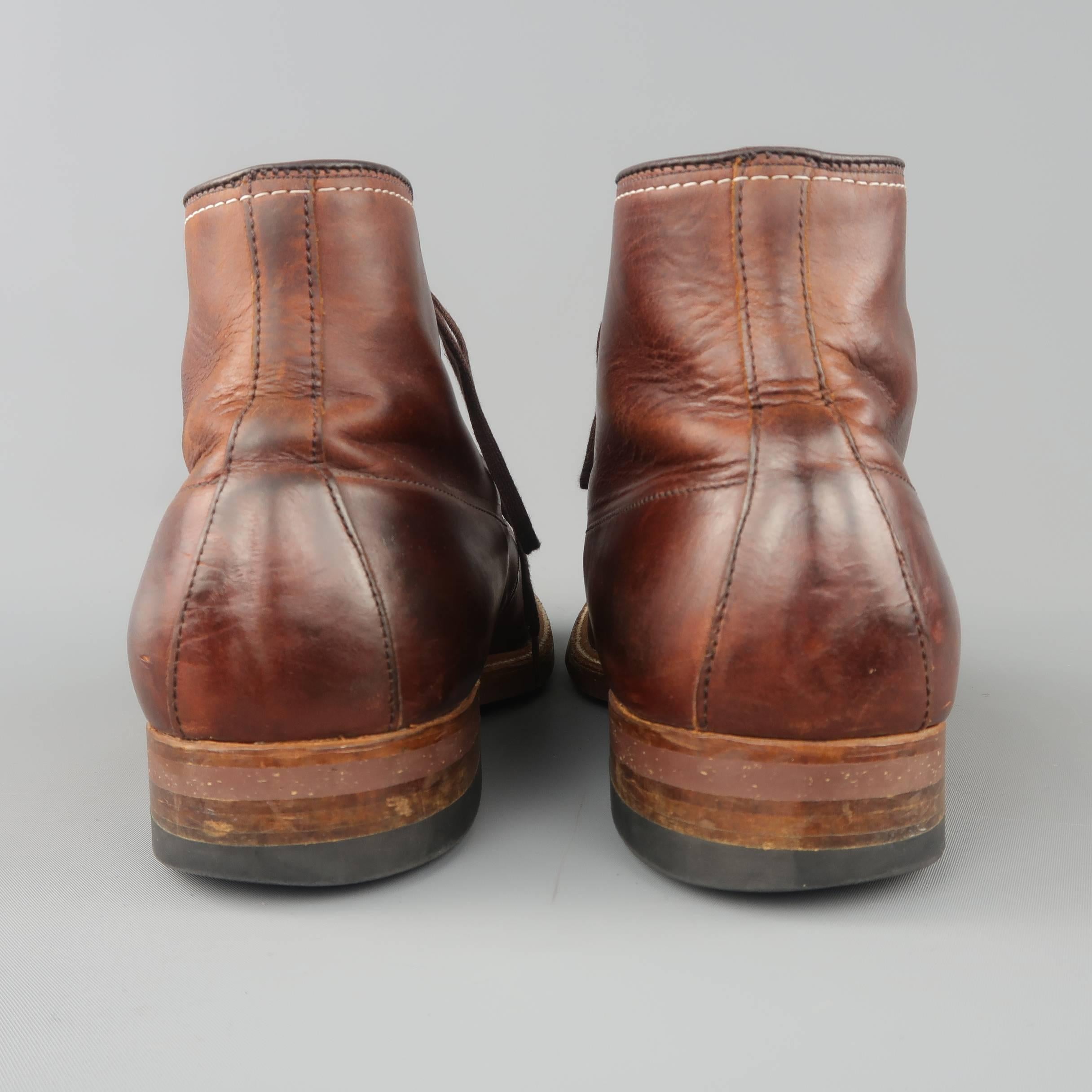 Men's ALDEN Size 10 Brown Contrast Stitch Leather Apron Toe Indy Boots 2