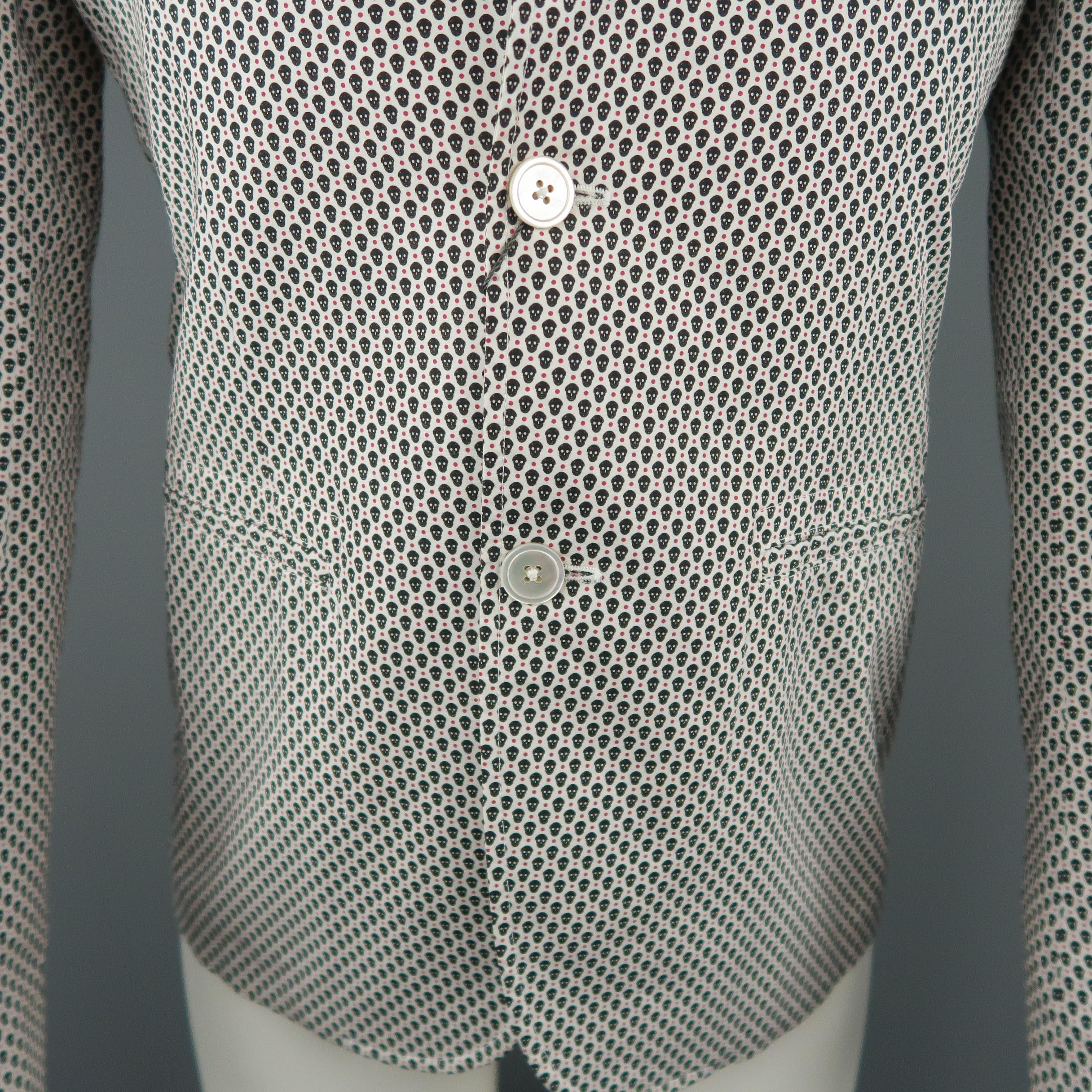 Gray Men's ALEXANDER MCQUEEN 34 White Black & Red Skull Spot Print Cotton Sport Coat