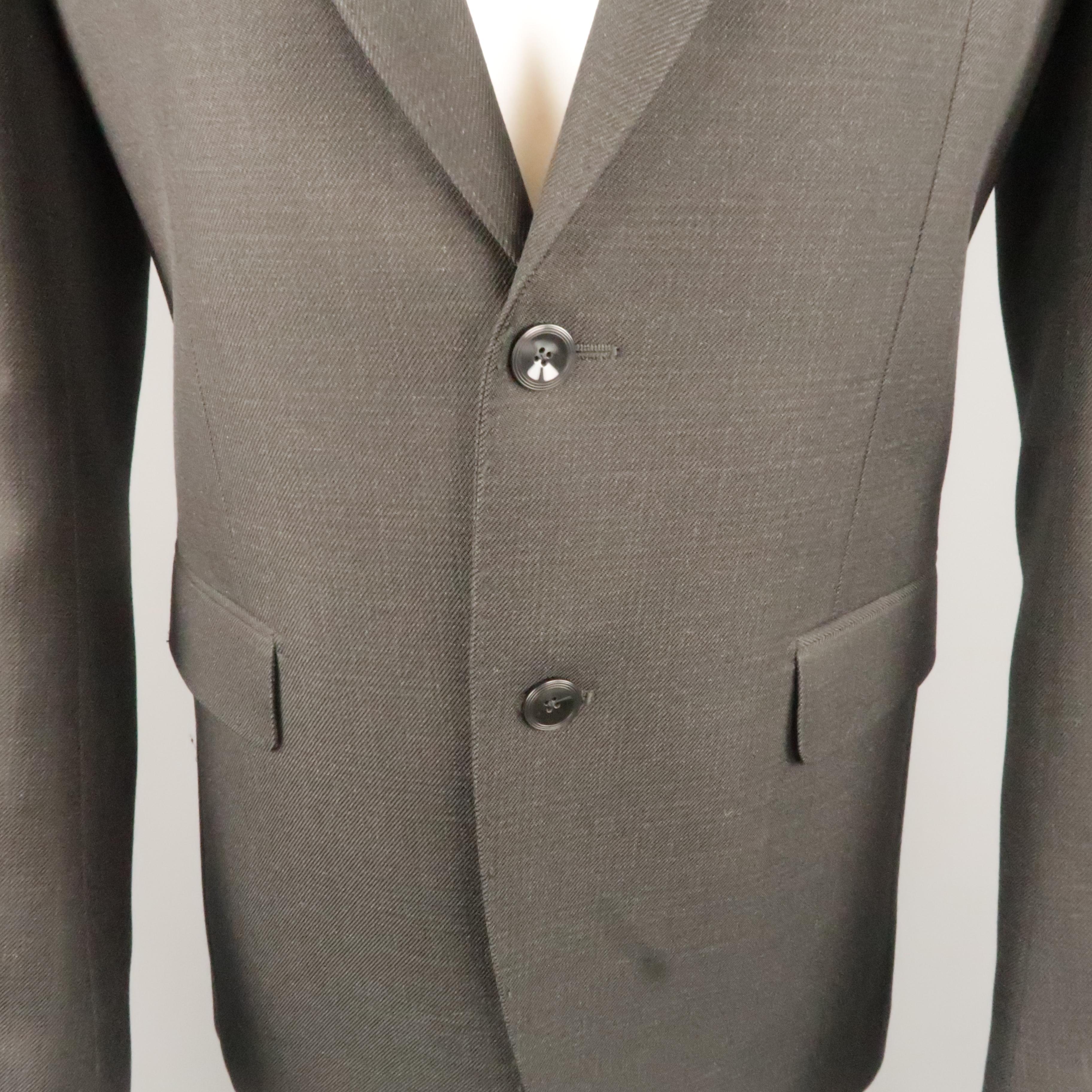 Black Men's ALEXANDER MCQUEEN 38 Charcoal Plaid Wool Notch Lapel Sport Coat