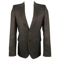 Men's ALEXANDER MCQUEEN 38 Charcoal Plaid Wool Notch Lapel Sport Coat