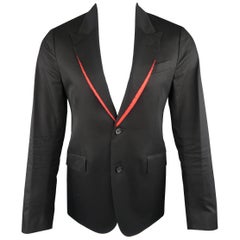 Men's ALEXANDER MCQUEEN 38 Regular Black Cotton Red Trim Peak Lapel Sport Coat