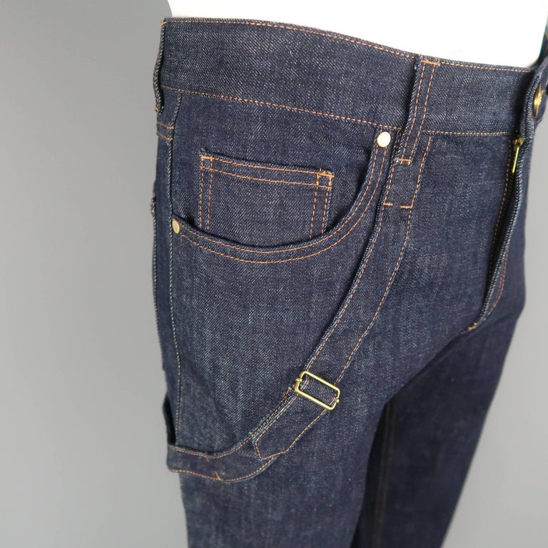 Men's ALEXANDER MCQUEEN Size 36 Indigo Raw Denim Bondage Strap Jeans at ...