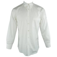 Men's ALEXANDER MCQUEEN Size S White Solid Cotton Long Sleeve Rolled Cuff Shirt