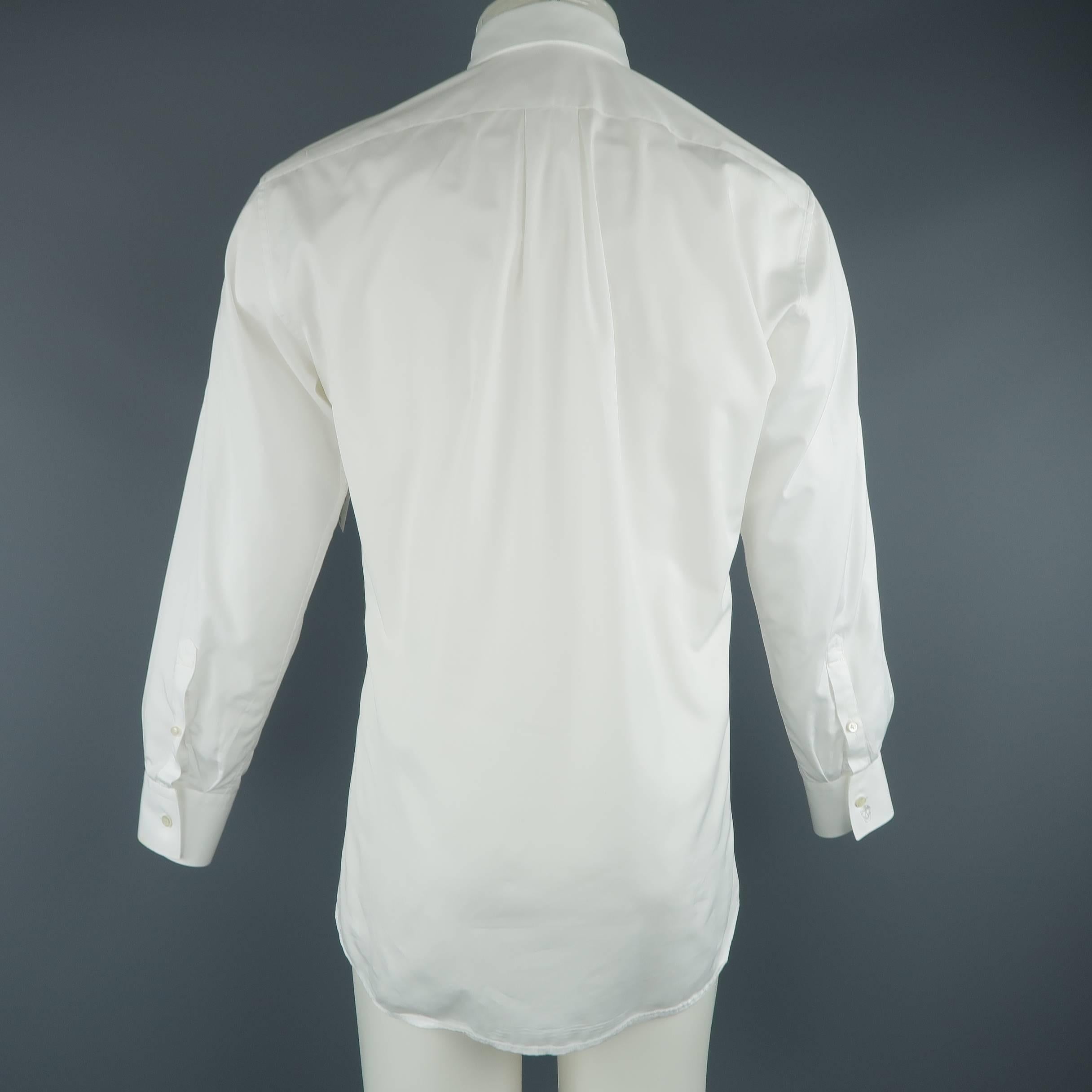 Men's ALEXANDER MCQUEEN Size Small White Solid Cotton Long Sleeve Rolled Cuff Sh In Excellent Condition In San Francisco, CA