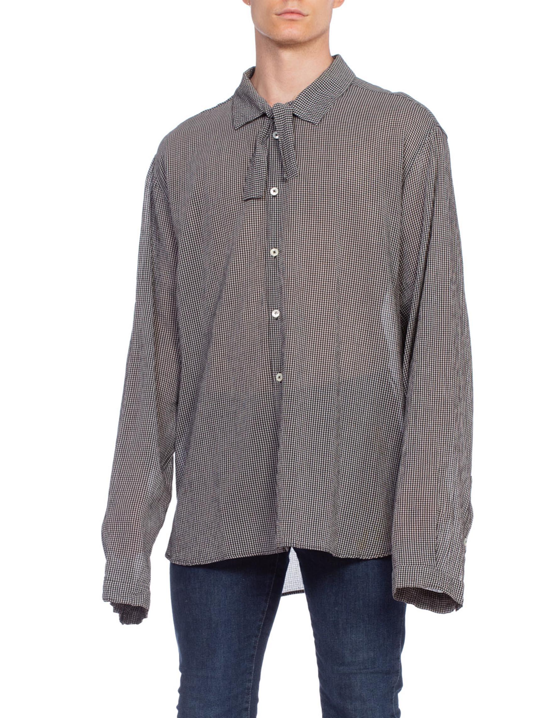 2000S ANN DEMEULEMEESTER Rayon Crepe Men's Oversized Bow Neck Shirt For Sale 2